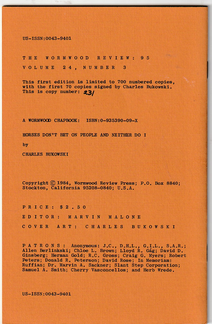 Wormwood Review 95 -- Drawing and 28 Charles Bukowski Poems