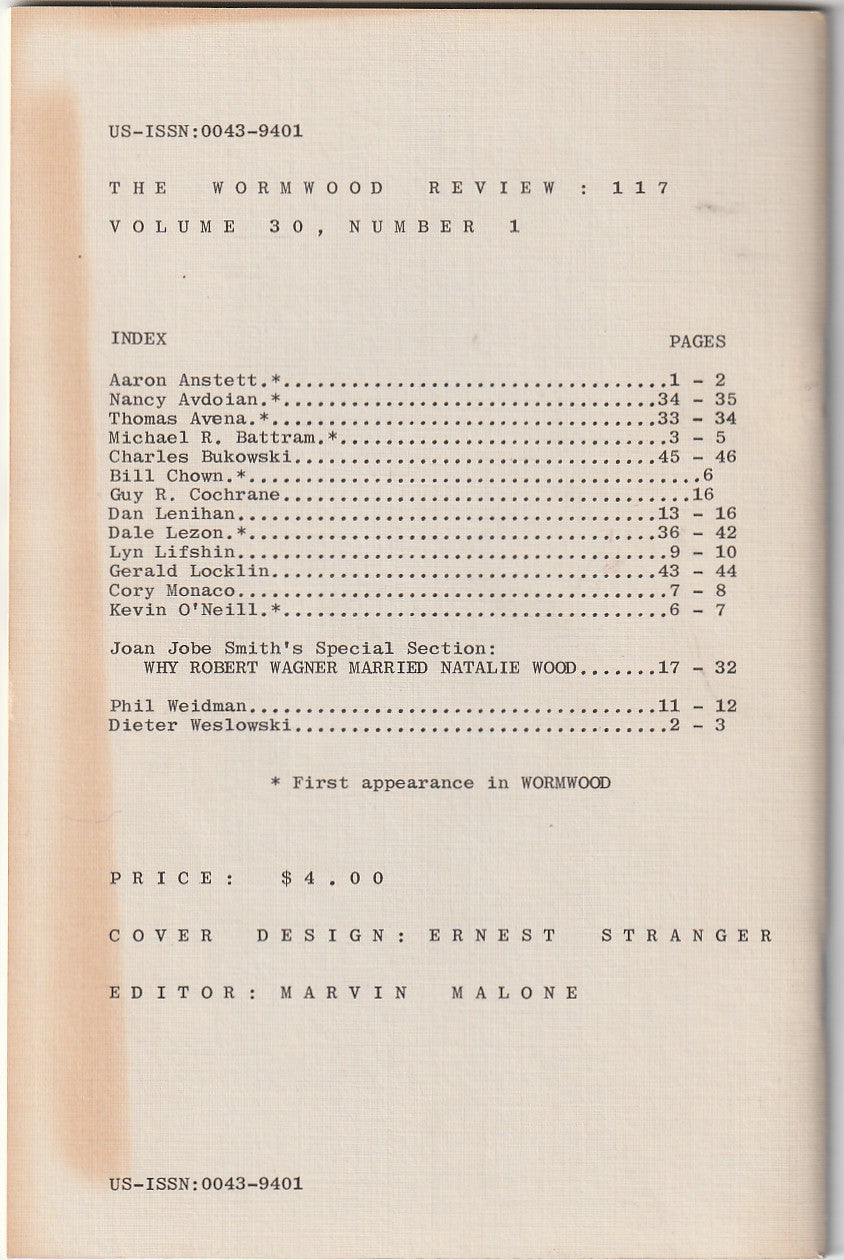 Wormwood Review 117 #291/700 — 3 Poems by Charles Bukowski