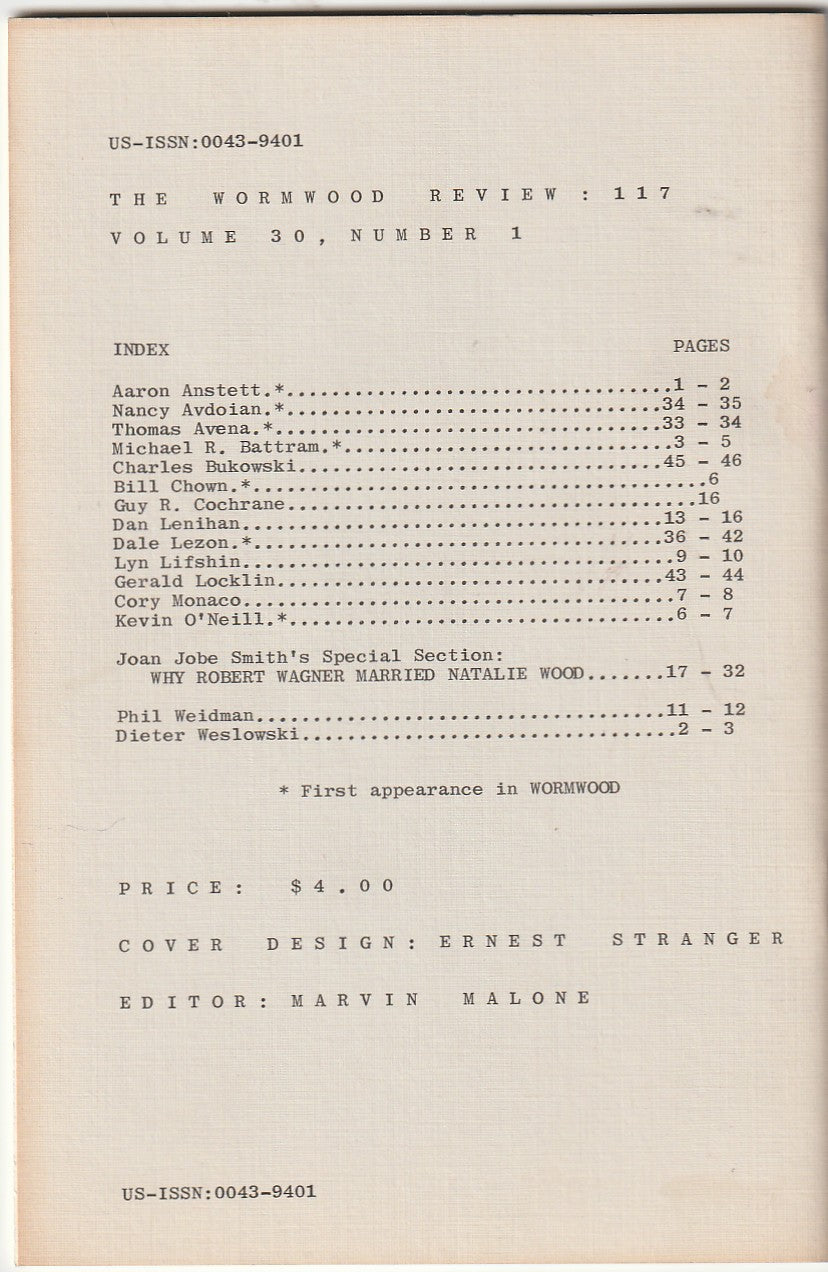 Wormwood Review 117 #188/700 — 3 Poems by Charles Bukowski