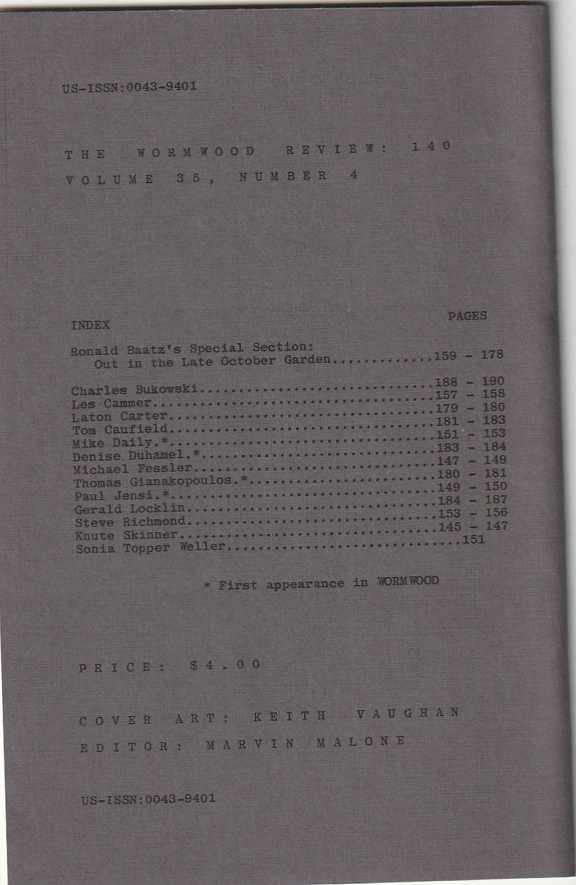 Wormwood Review 97 #324/700 — Five Poems by Charles Bukowski