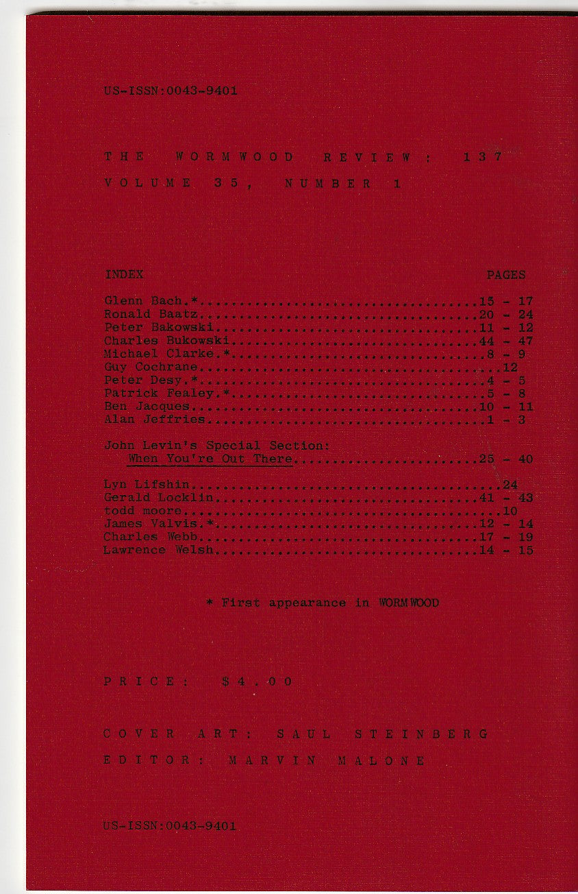 Wormwood Review 137 #295/700 — 3 Poems by Charles Bukowski