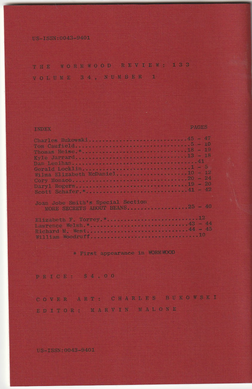 Wormwood Review 133 #365/700 — Drawing and 3 Poems, One Uncollected by Charles Bukowski