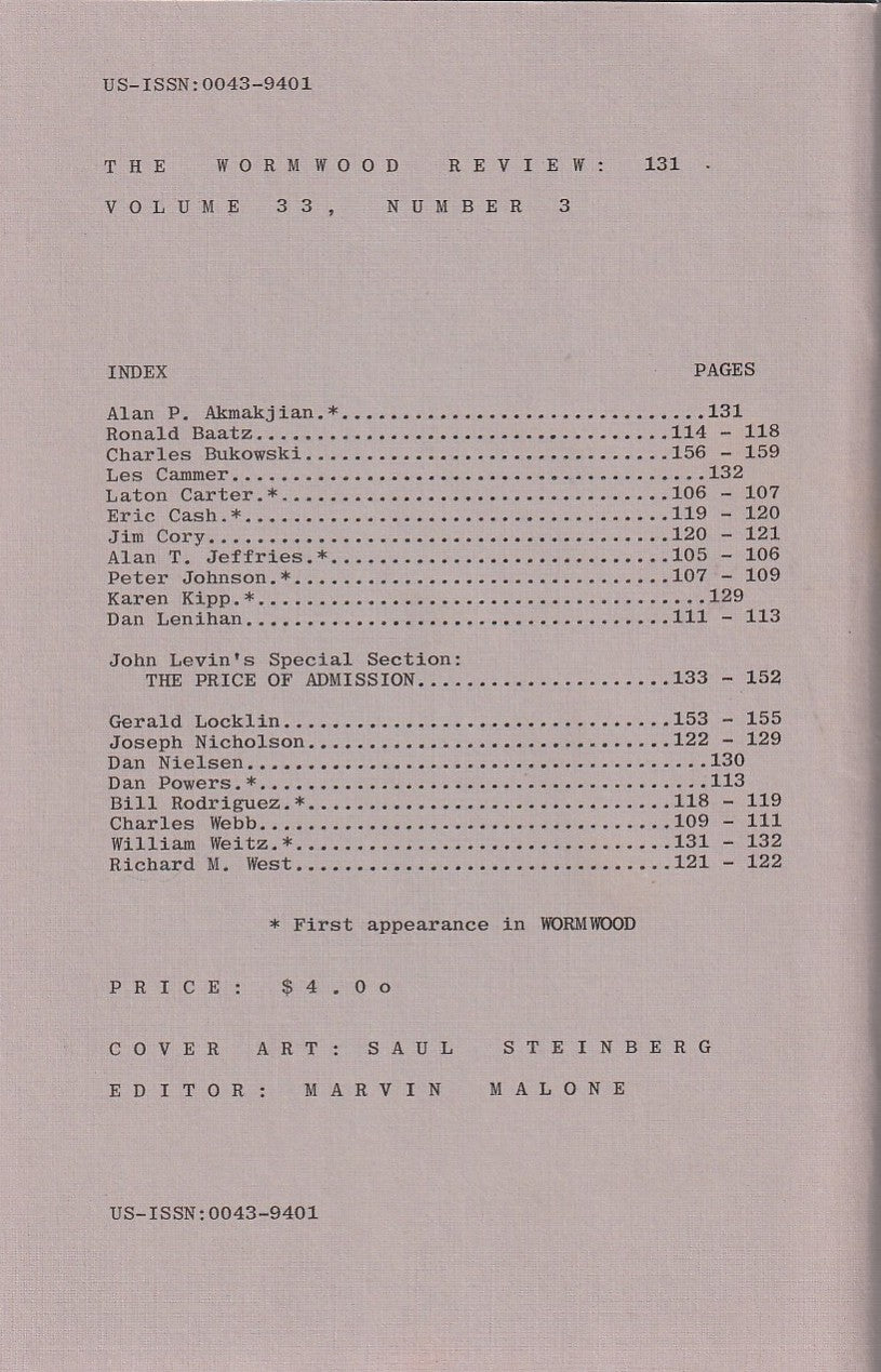 Wormwood Review 131 #383/700 — 3 Poems, Two Uncollected by Charles Bukowski
