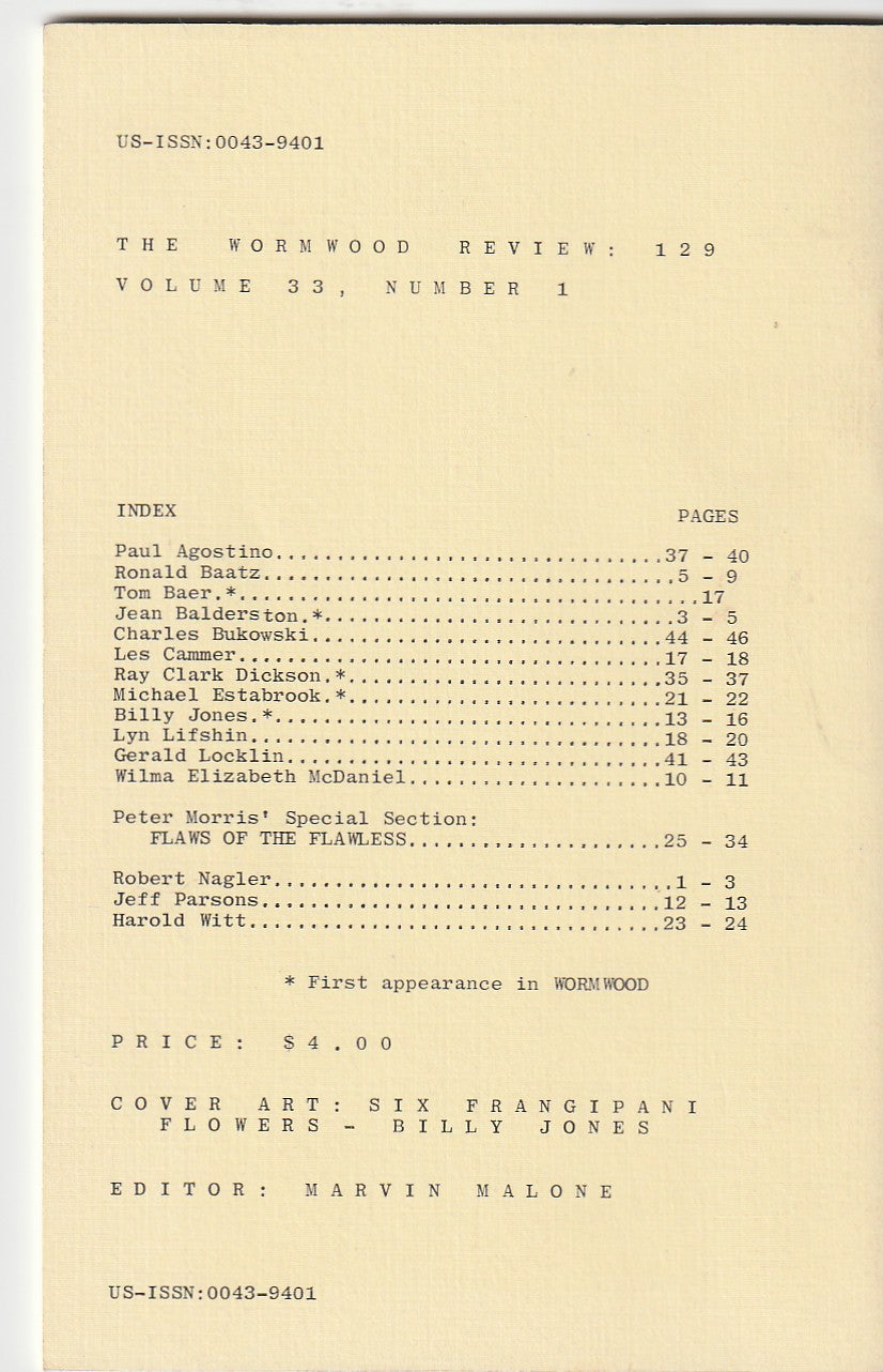 Wormwood Review 129 #383/700 — 3 Poems by Charles Bukowski