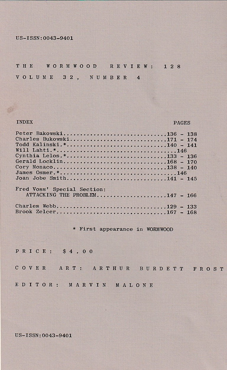 Wormwood Review 128 #327/700 — 6 Poems, Two Uncollected by Charles Bukowski