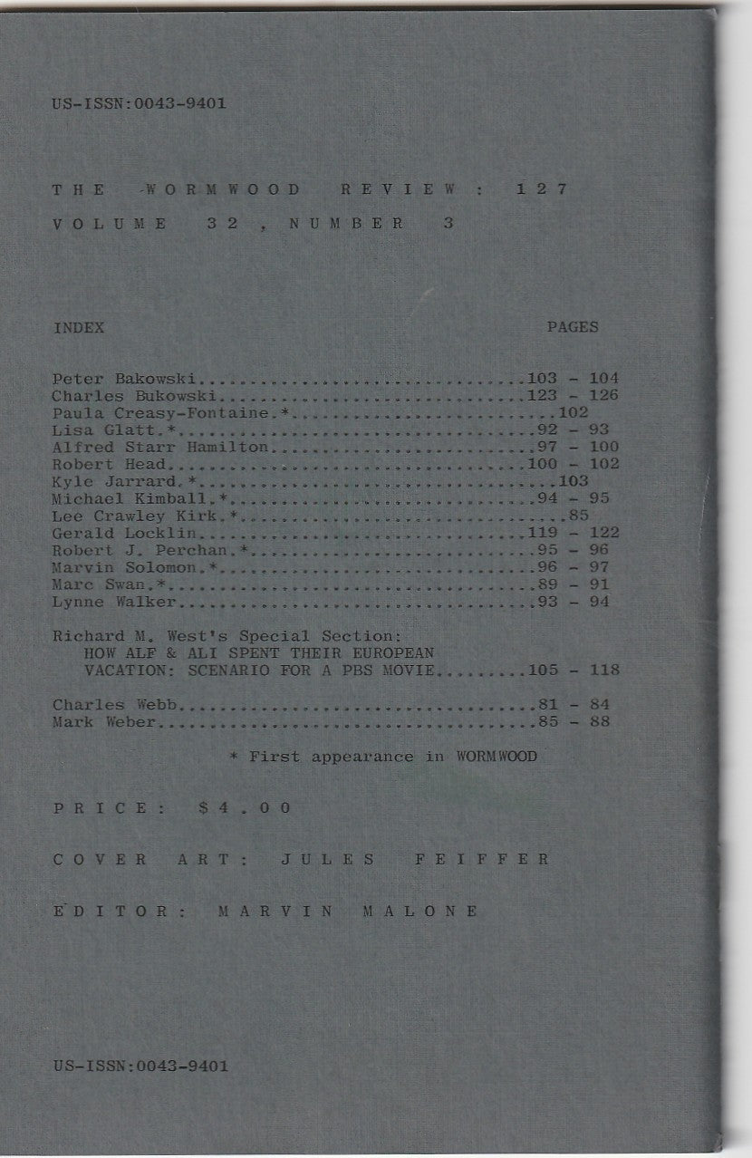 Wormwood Review 127 #340/700 — 2 Poems by Charles Bukowski