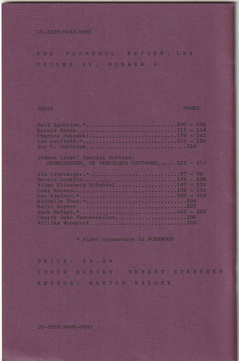 Wormwood Review 124 #169/700 — 3 Poems, One Uncollected by Charles Bukowski