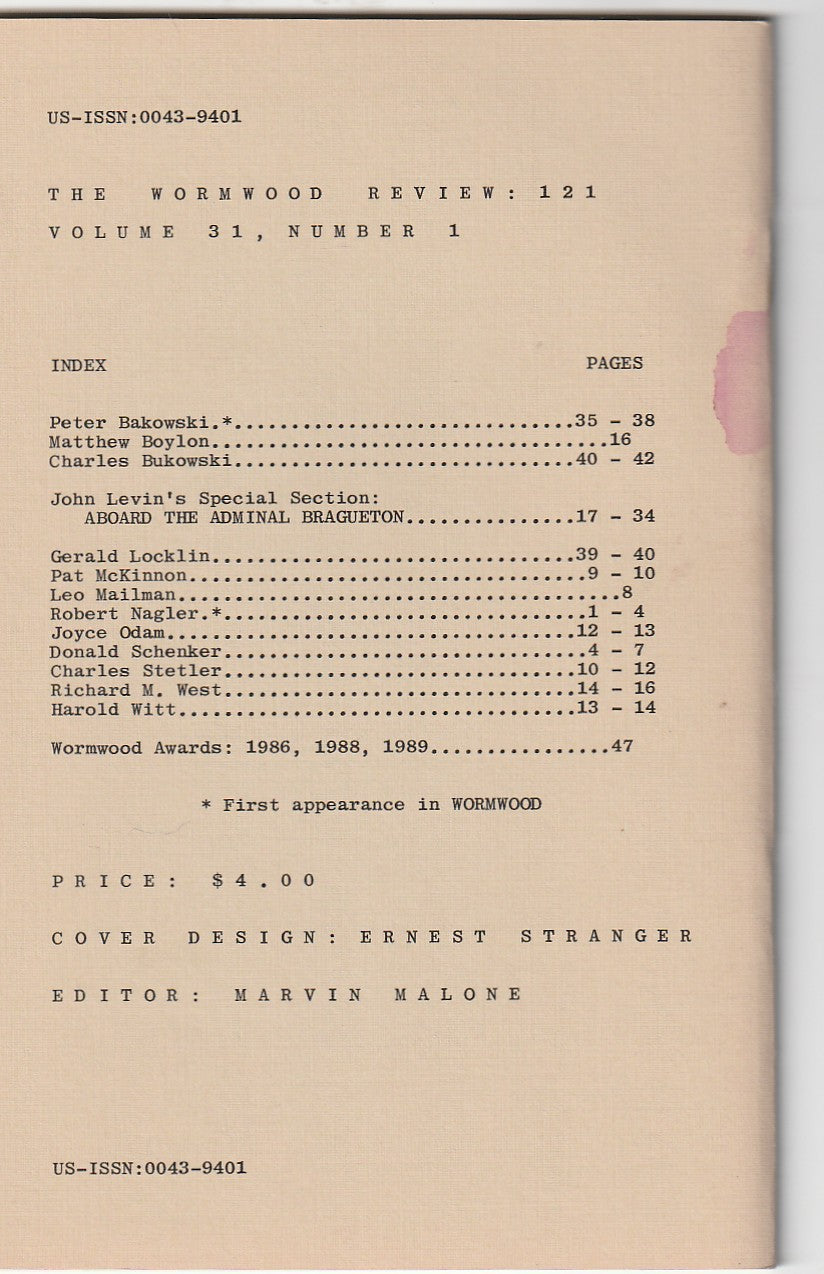 Wormwood Review 121 #319/700 — 2 Uncollected Poems by Charles Bukowski