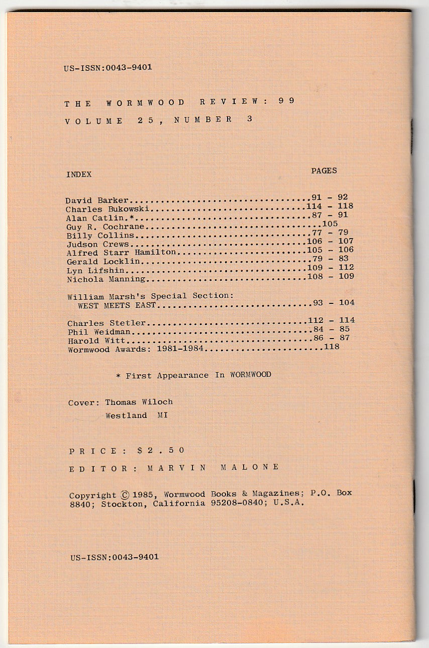 Wormwood Review 99 #235/700 — 4 Poems, Two Uncollected by Charles Bukowski