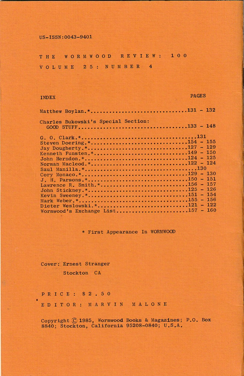 Wormwood 100 #187/700 – Good Stuff Special Charles Bukowski Section 13 Poems, Three Uncollected