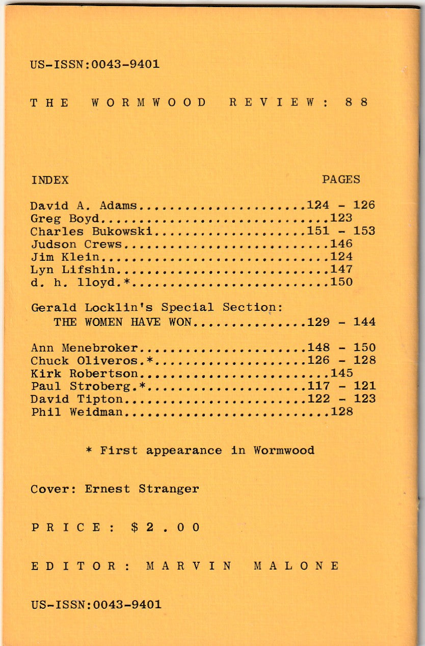 Wormwood Review 88 #296/670-- 2 Charles Bukowski Poems