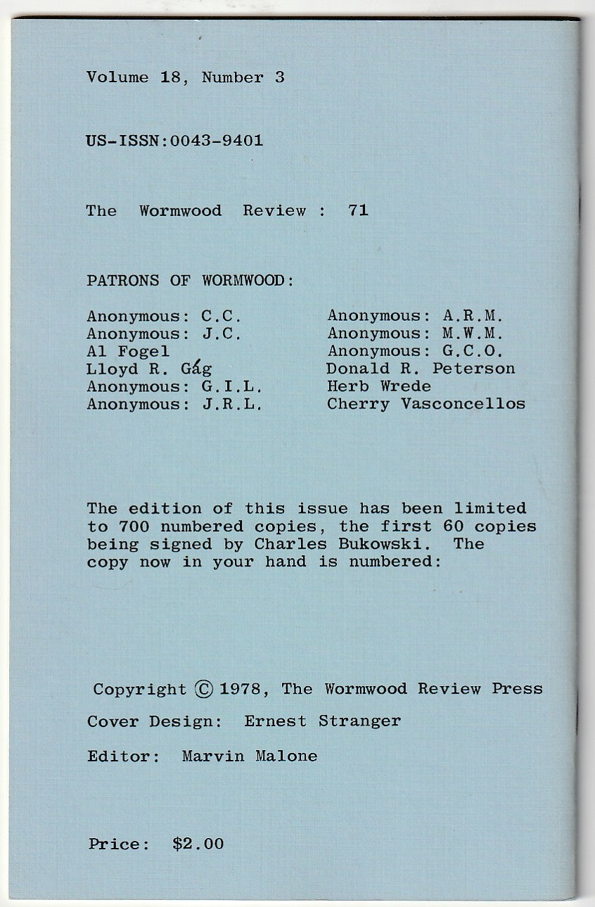 Full Charles Bukowski Run of Wormwood Review: 97 Issues, 410 Poems