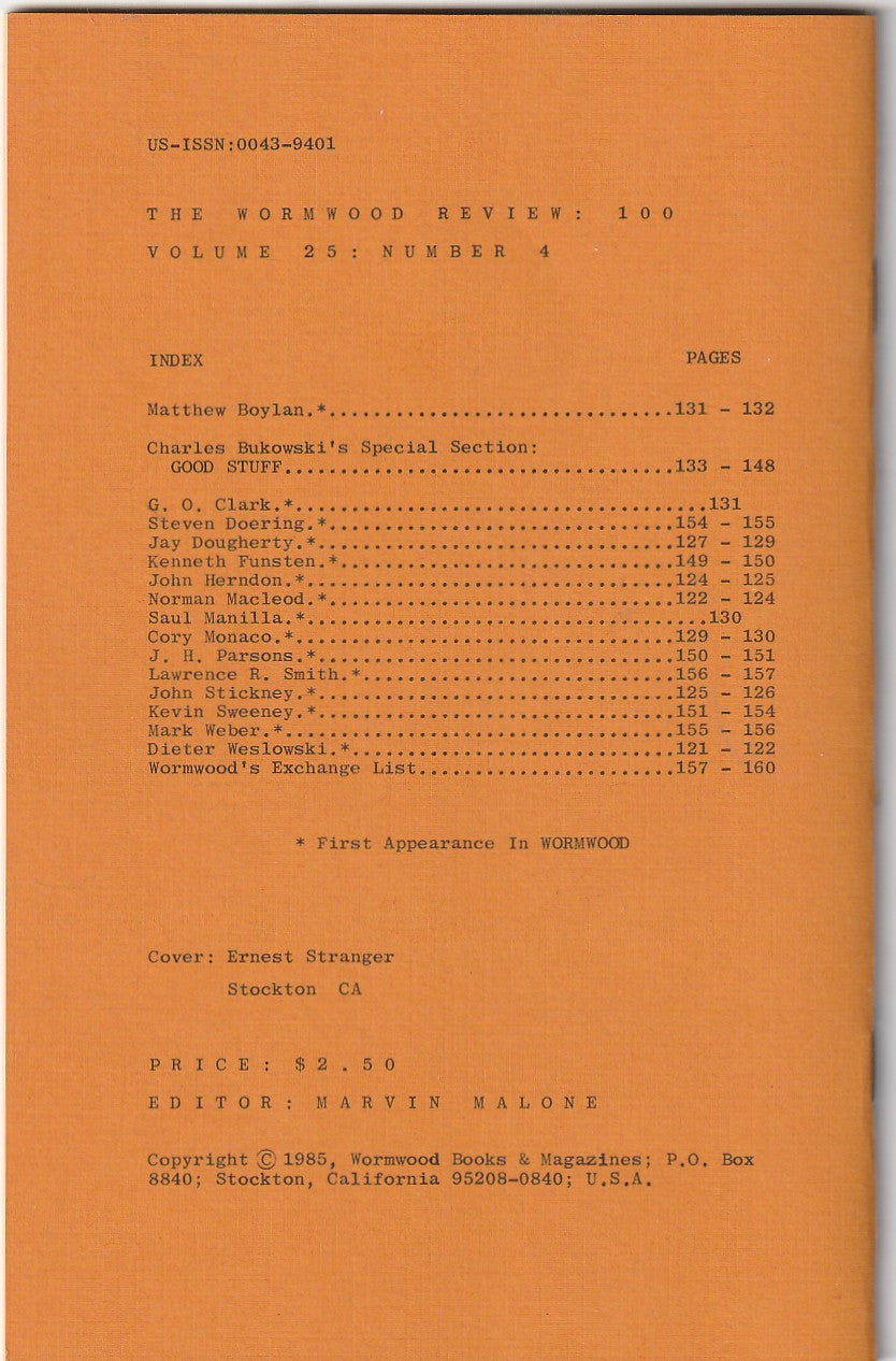 Full Charles Bukowski Run of Wormwood Review: 97 Issues, 410 Poems