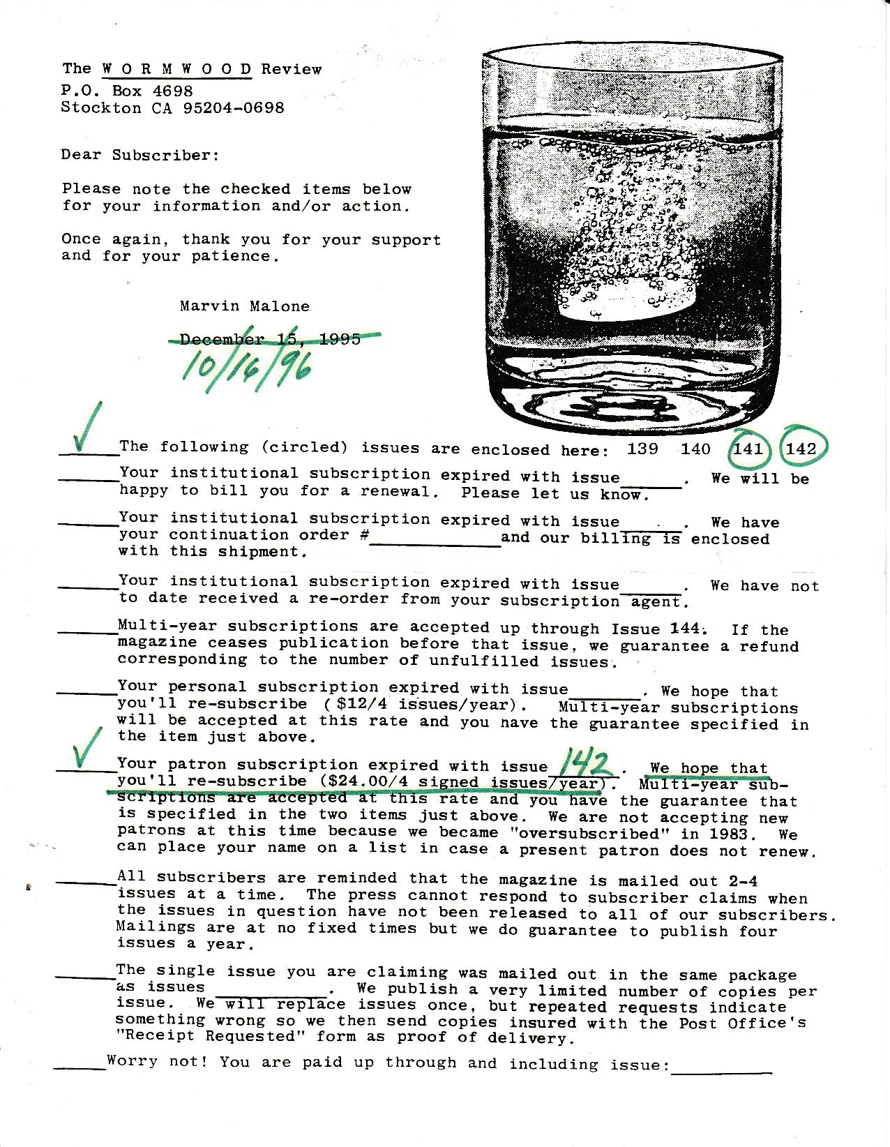 Full Charles Bukowski Run of Wormwood Review: 97 Issues, 410 Poems