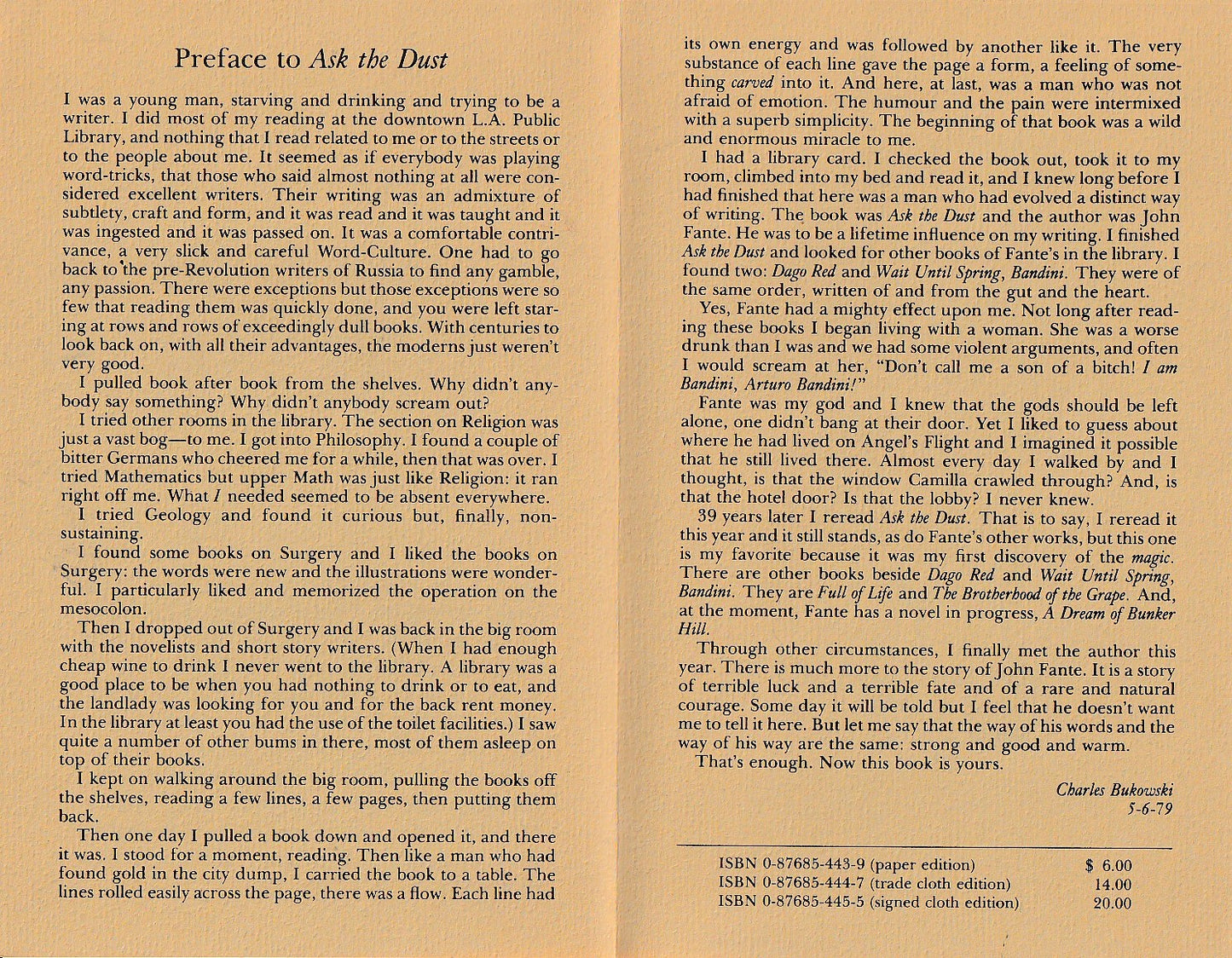 Ask The Dust: Black Sparrow Press First Trade Edition w/Rare Prospectus