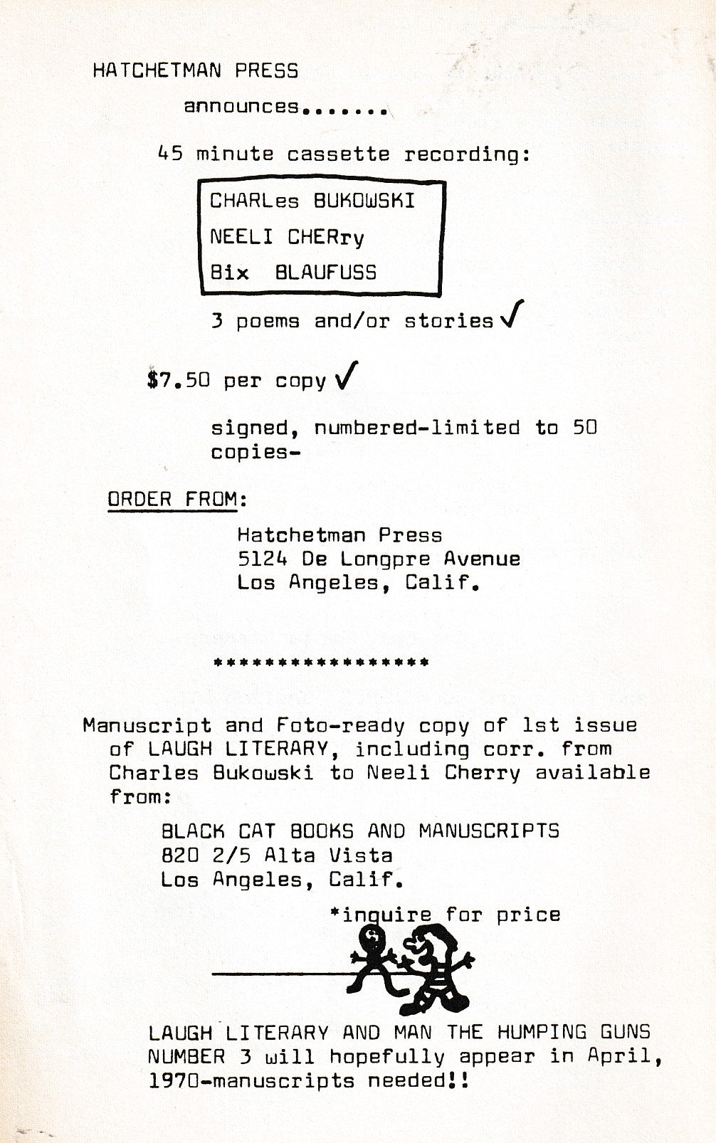 Laugh Literary And Man The Humping Guns No. 2 – Bukowski Poems (?),Letters and Drawings