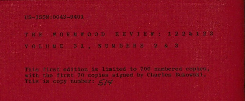 Wormwood Review 122 & 123: People Poems -- Signed by Charles Bukowski