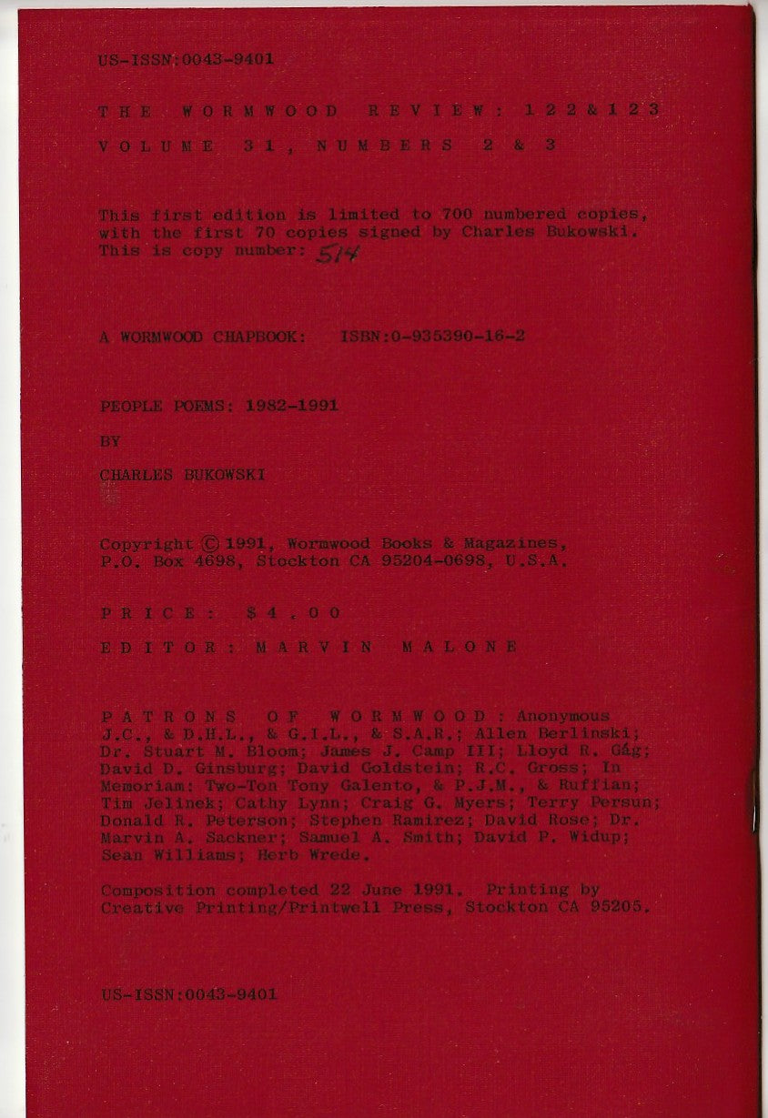 Wormwood Review 122 & 123: People Poems -- Signed by Charles Bukowski