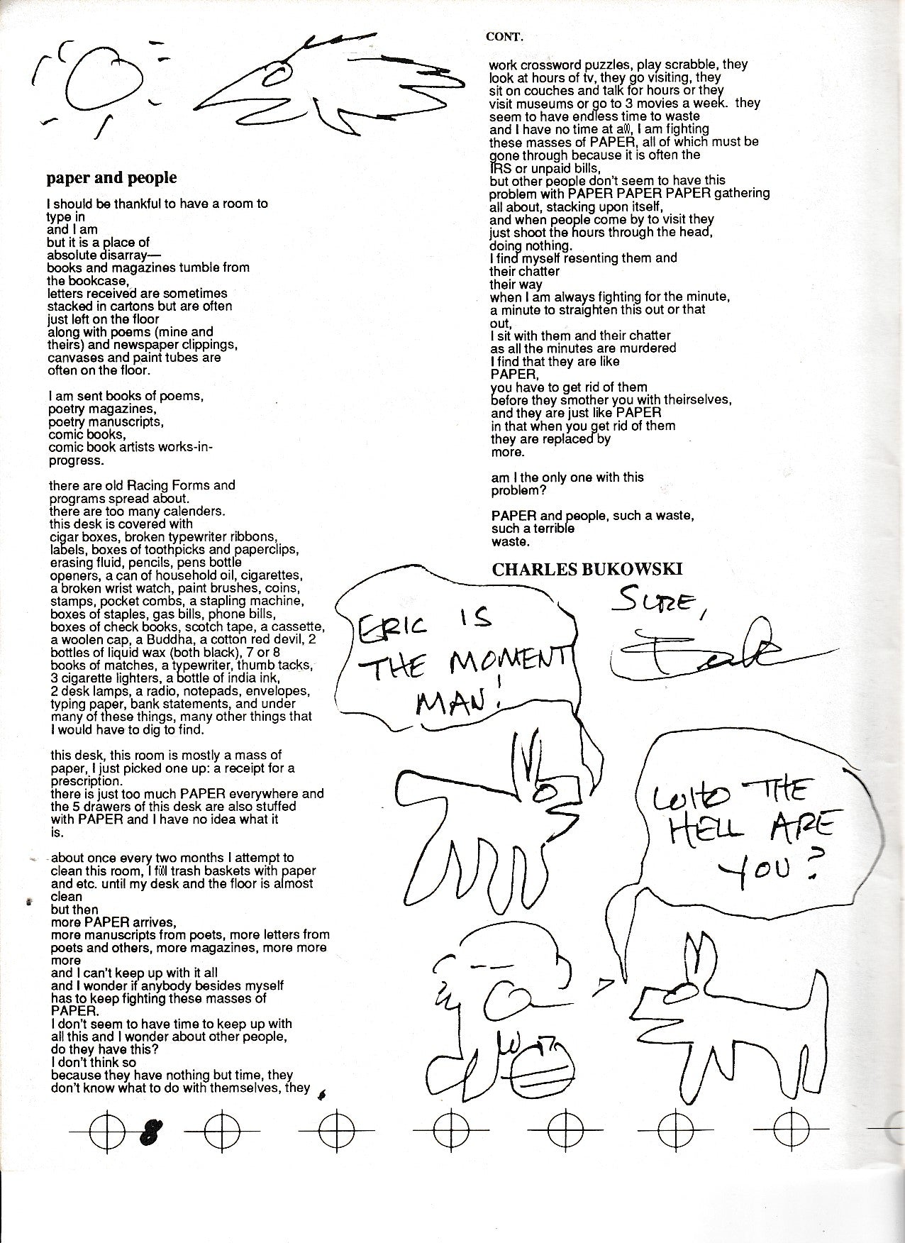 The Moment 12 – Drawing and First Appearance Poem by Charles Bukowski