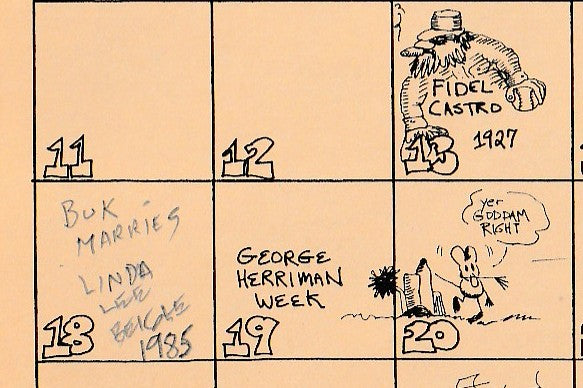 Charles Bukowski Calendar – Signed and Hung at Red Stodolsky’s Baroque Book Store