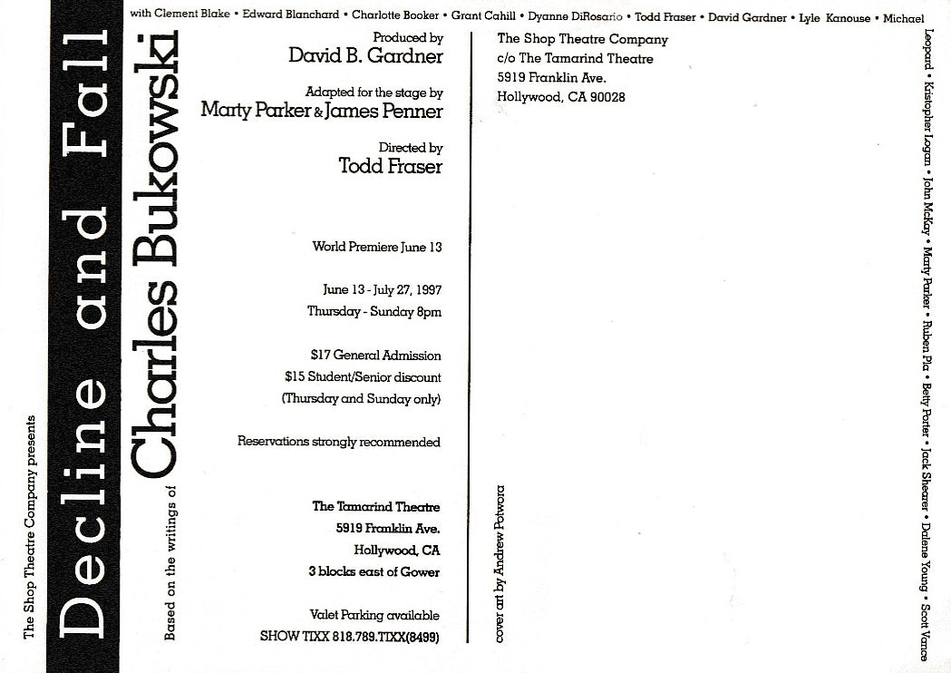 Flyer for Decline and Fall: Based om the Writings of Charles Bukowski