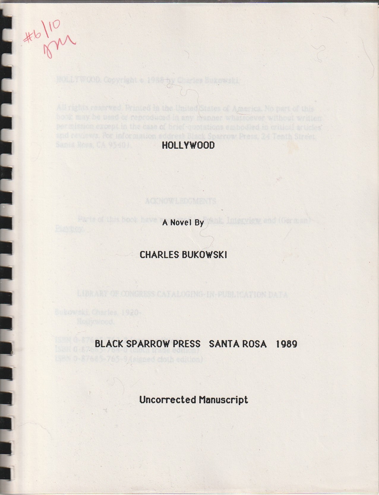 Hollywood: Uncorrected Manuscript Initialed and Numbered (#6/10) by John Martin