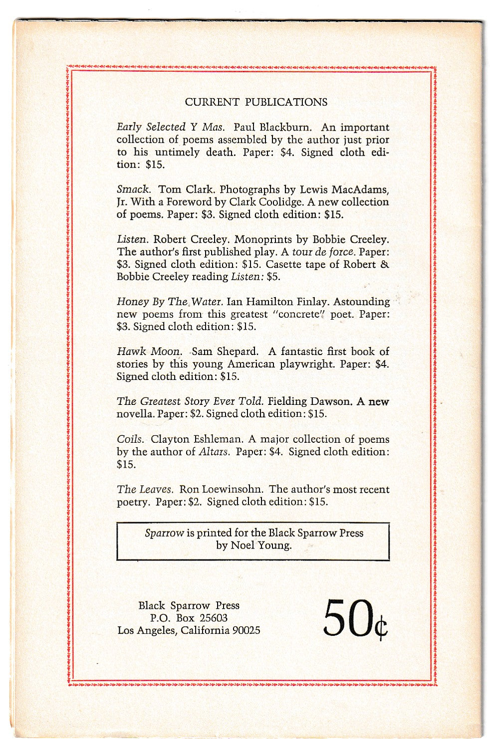 Sparrow 5 Signed by Charles Bukowski: While the Music Played