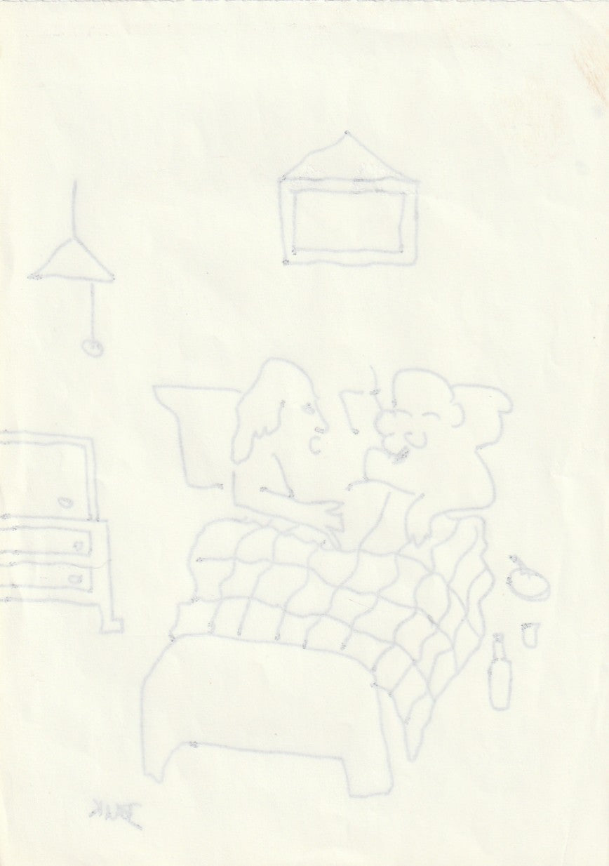 Original Drawing by Charles Bukowski: Ink on Paper — Bedroom Scene