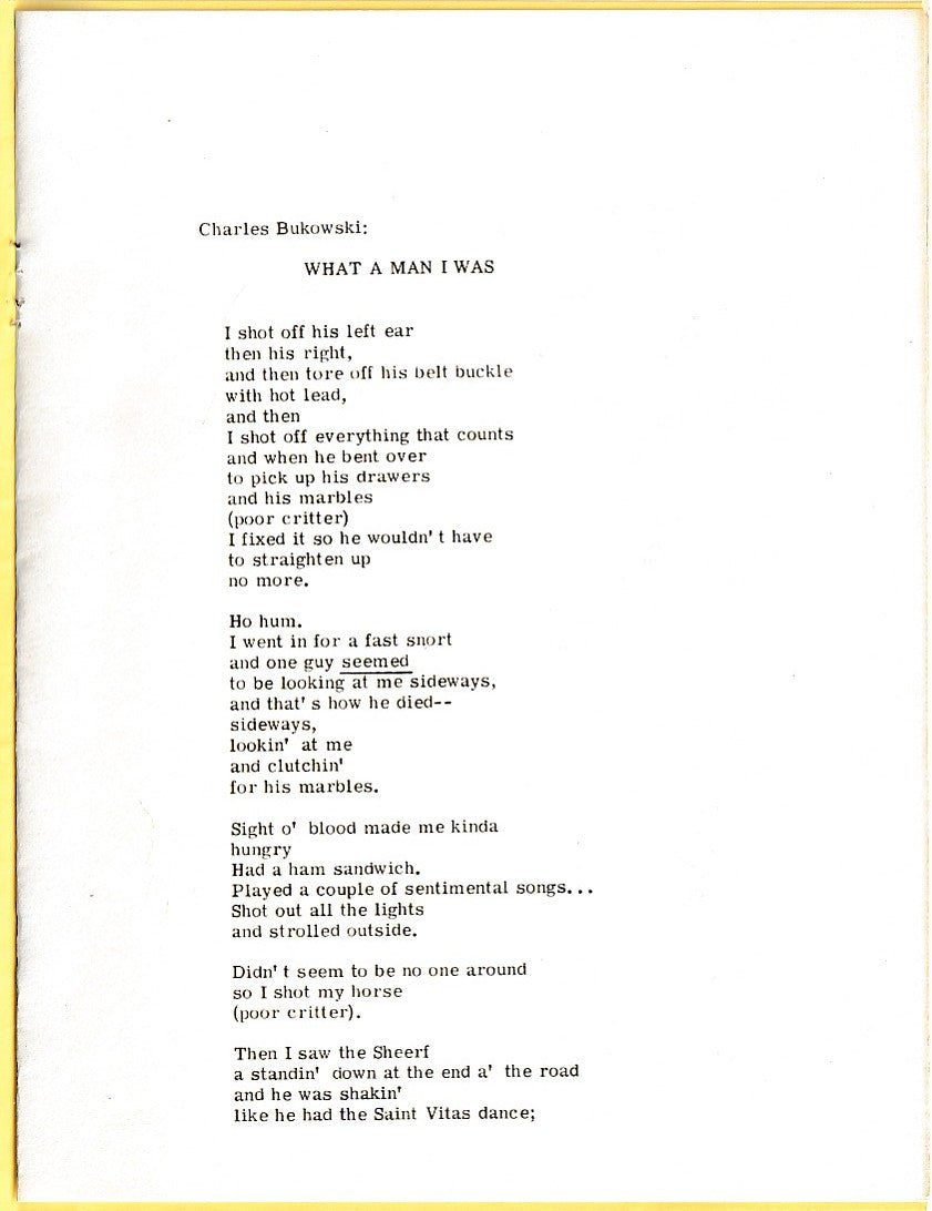 What A Man I Was – Bootleg Chapbook w/ Charles Bukowski Poem