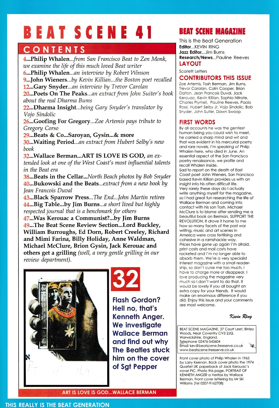 Beat Scene 40 -- Bukowski, Black Sparrow Press, Philip Whalen, Corso, Kerouac