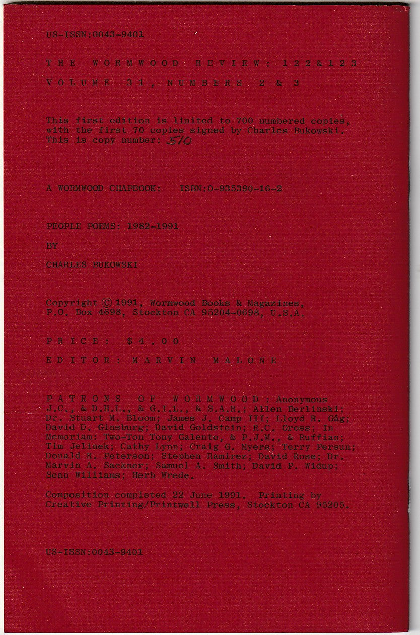 Wormwood Review 122 & 123: People Poems -- Signed by Charles Bukowski