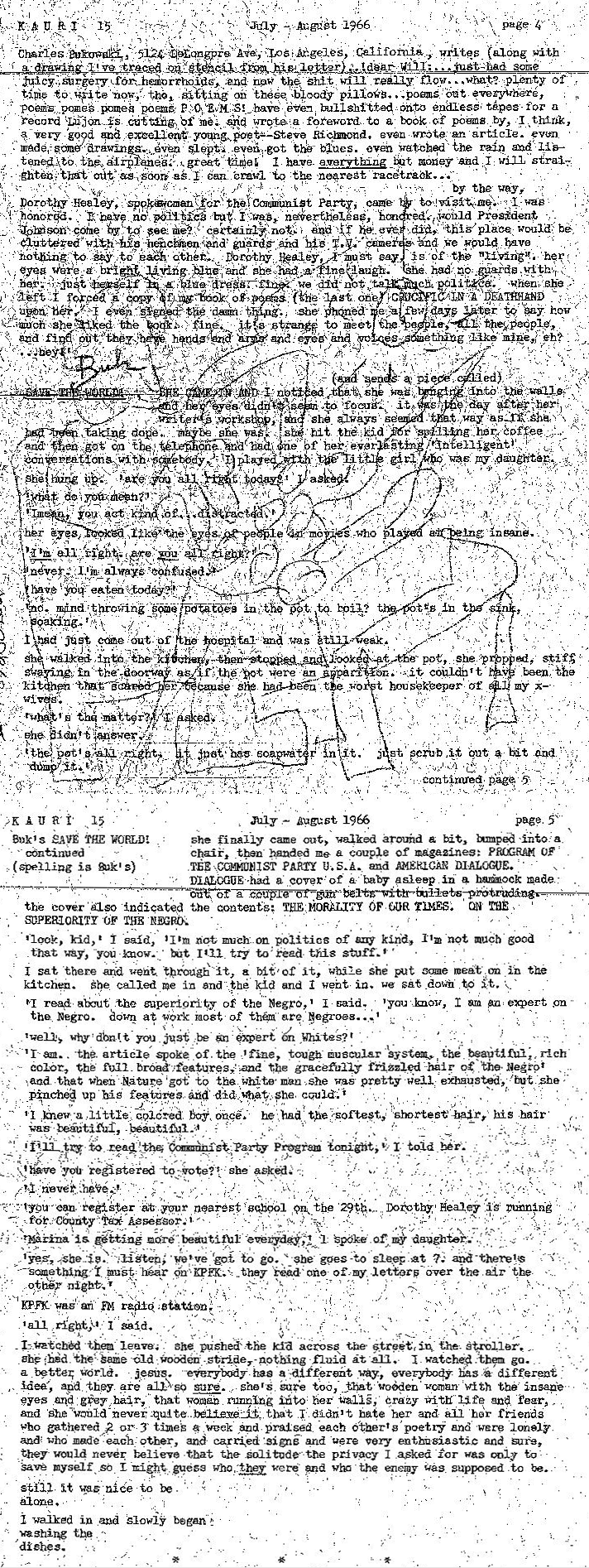 Kauri No. 15 -- Letter Excerpt and One Early Charles Bukowski Bit Of Prose (1966)