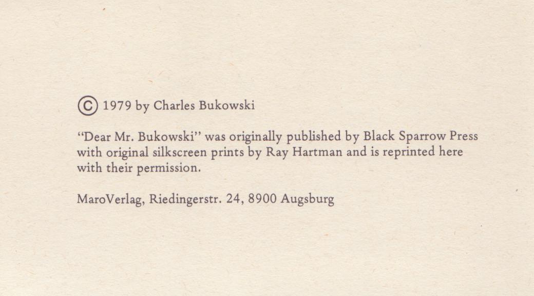 Dear Mr. Bukowski: German Limited Edition (1/100), Drawings by Charles Bukowski