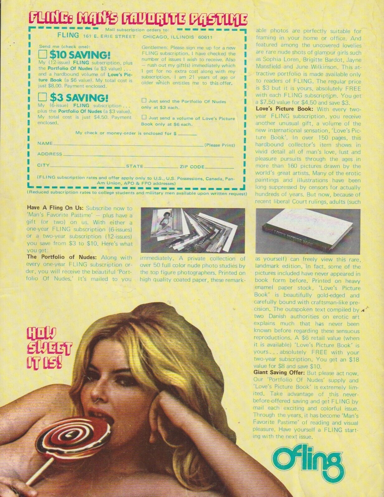 Fling January 1972 -- First Appearance Short Story by Charles Bukowski: Dancing Nina (1972), plus Stanley Kubrick Interview