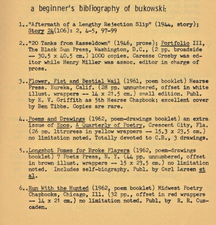 Wormwood Review 24 #458/600 – Night’s Work Special Charles Bukowski Section (8 Drawings & 6 First Appearance Poems (1966)