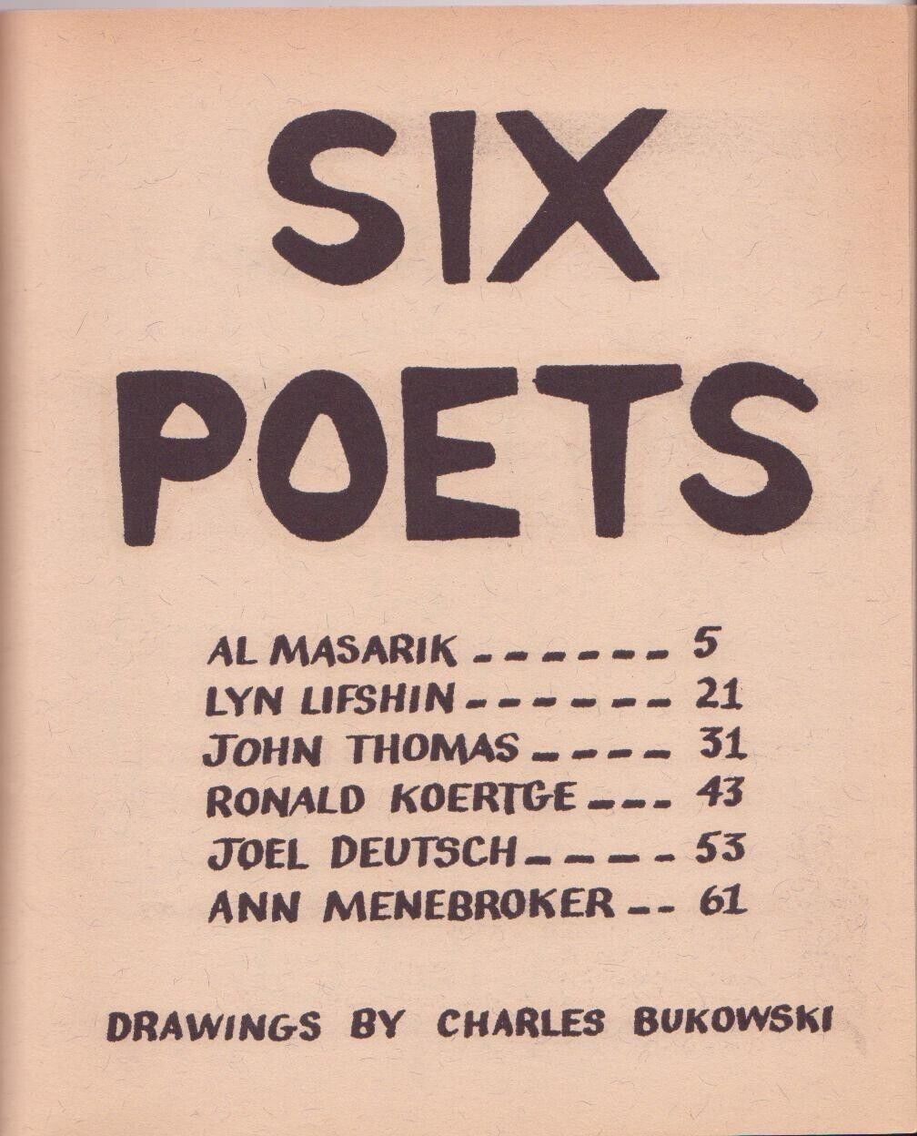 6 Poets Signed By Charles Bukowski: Six Drawings of Six Poets (First Edition)
