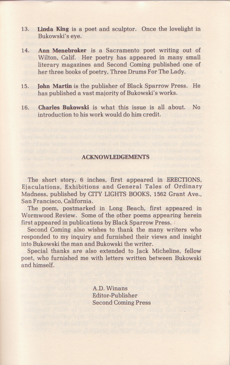 Special Bukowski Issue: Inscribed by Bukowski to Liza Williams