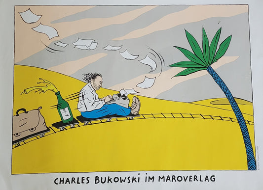Rare Print (25” x 17”) by MaroVerlag Featuring Drawing of Charles Bukowski