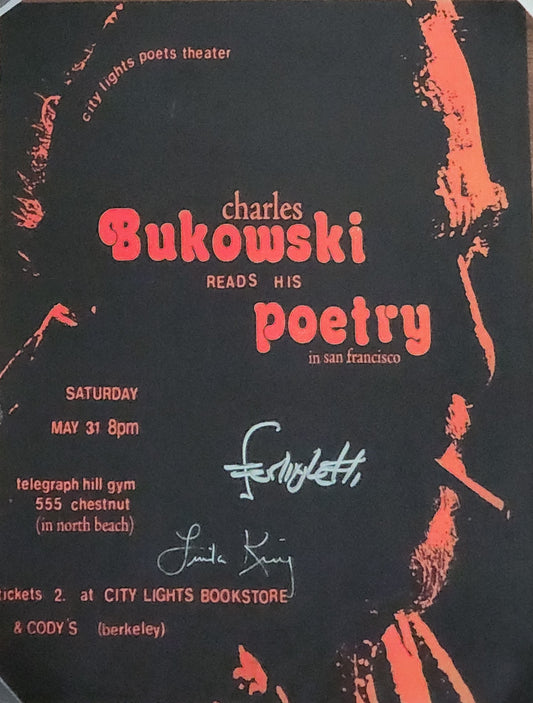 1973 Bukowski City Lights Reading: Signed by Ferlinghetti and Linda King
