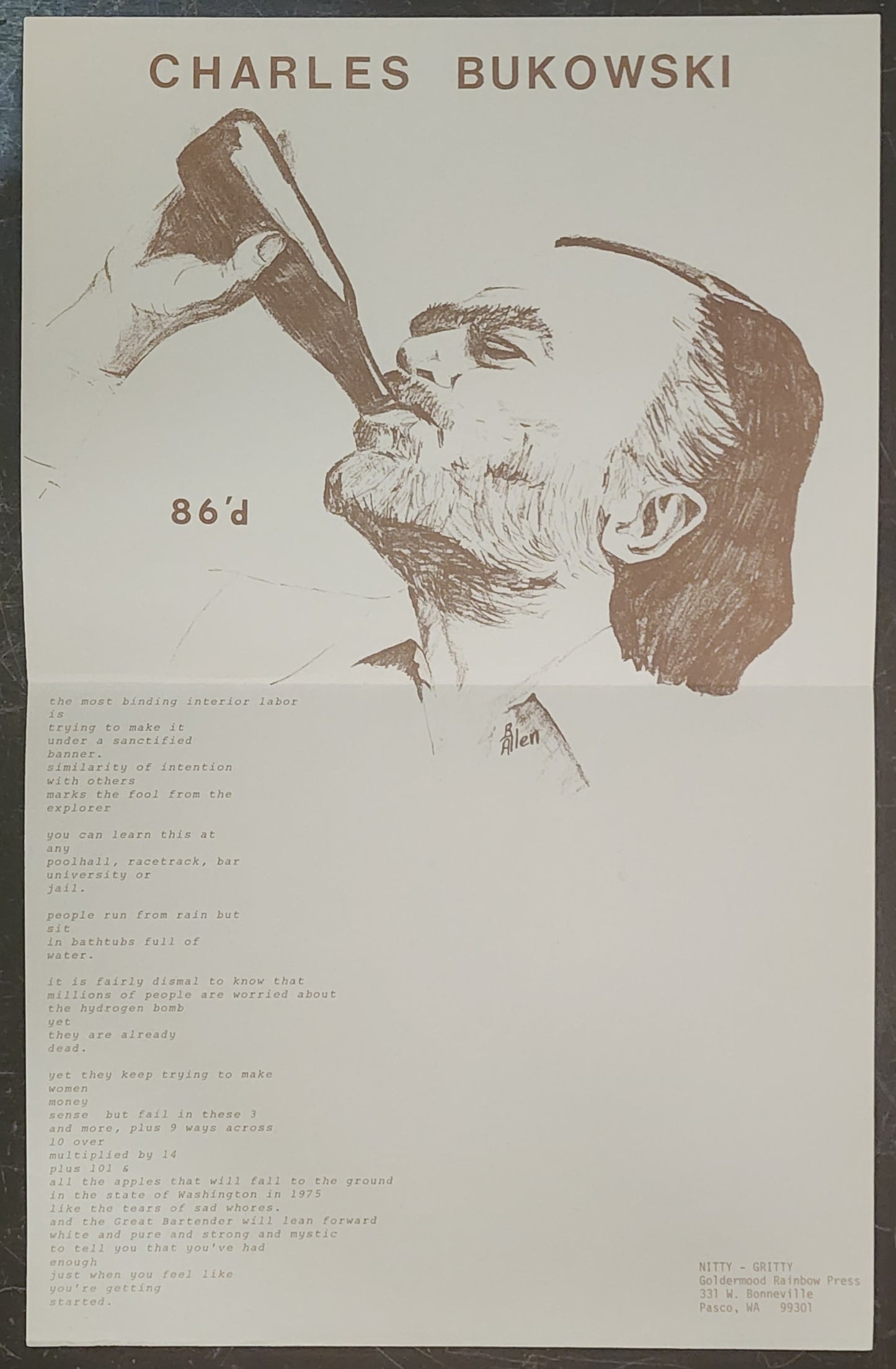 Nitty-Gritty Vol. 1, No. 1: w/ 86d Broadside Signed by Charles Bukowski