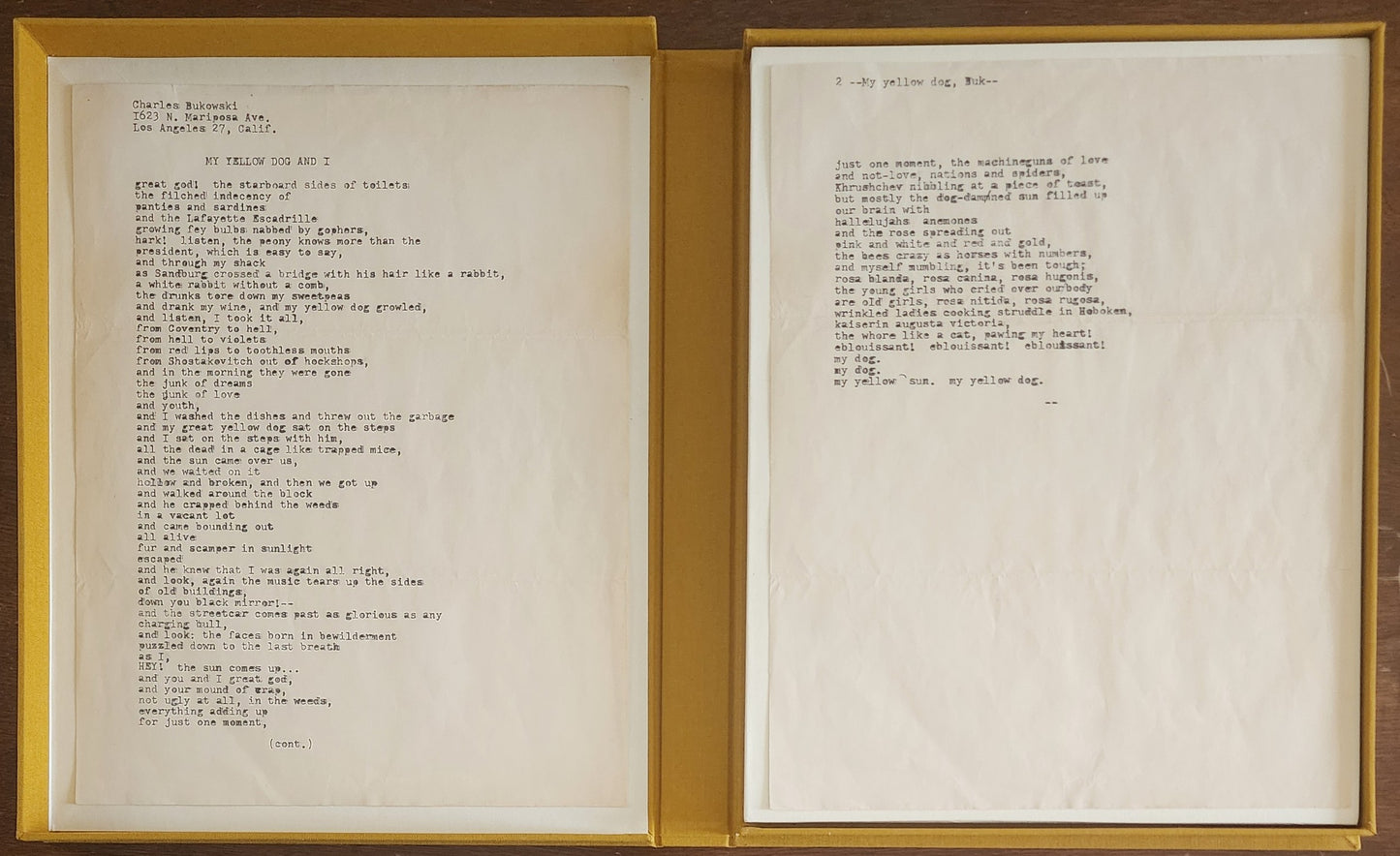 Original Typescript From 1960: My Yellow Dog and I by Charles Bukowski