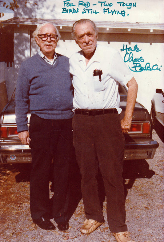 Signed and Inscribed Photograph of Charles Bukowski and Red Stoldosky (8”x12”)