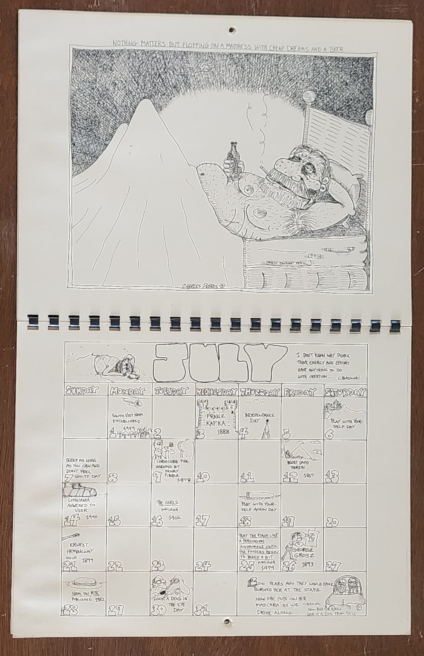 The Official Charles Bukowski 1985 “Calender”: Signed by Charles Bukowski