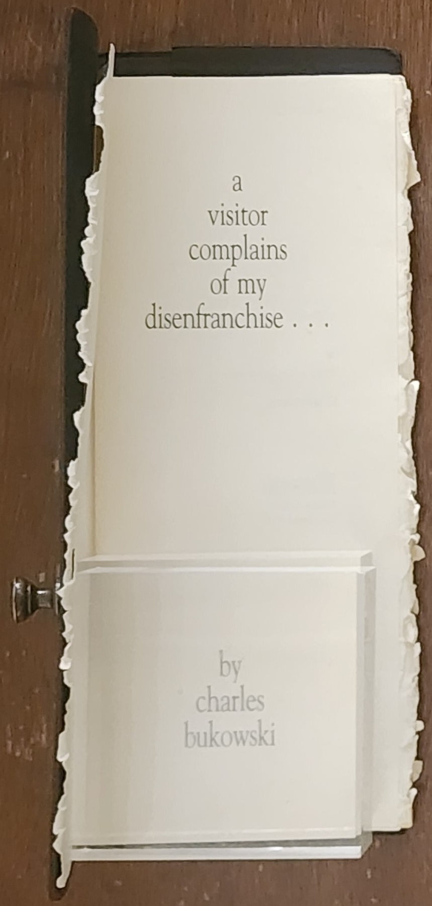 A Visitor Complains of My Disenfranchise (1/225) Rare Charles Bukowski Chapbook