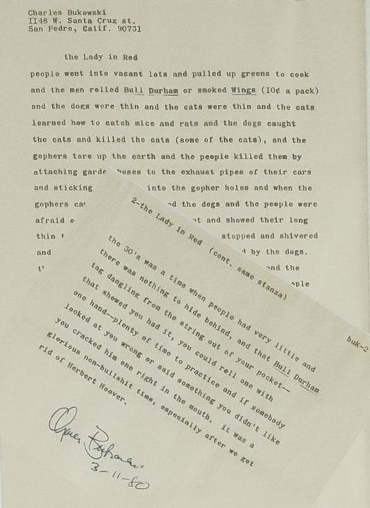 The Lady in Red: Ribbon Copy Signed by Charles Bukowski