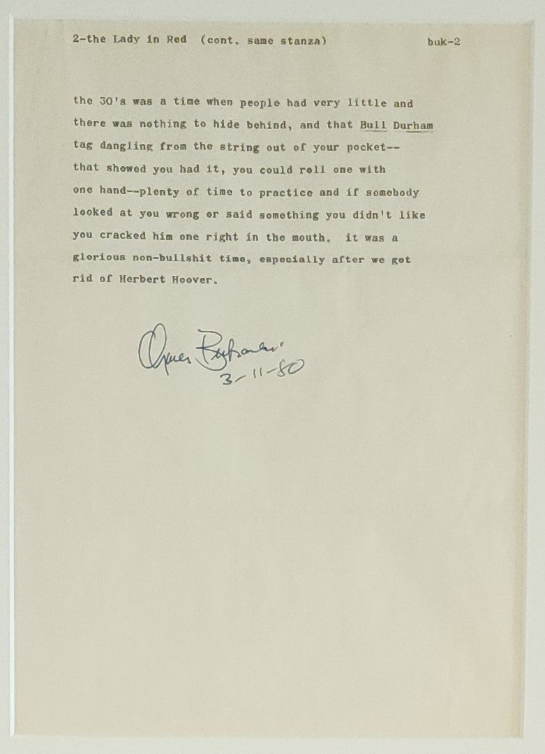 The Lady in Red: Ribbon Copy Signed by Charles Bukowski