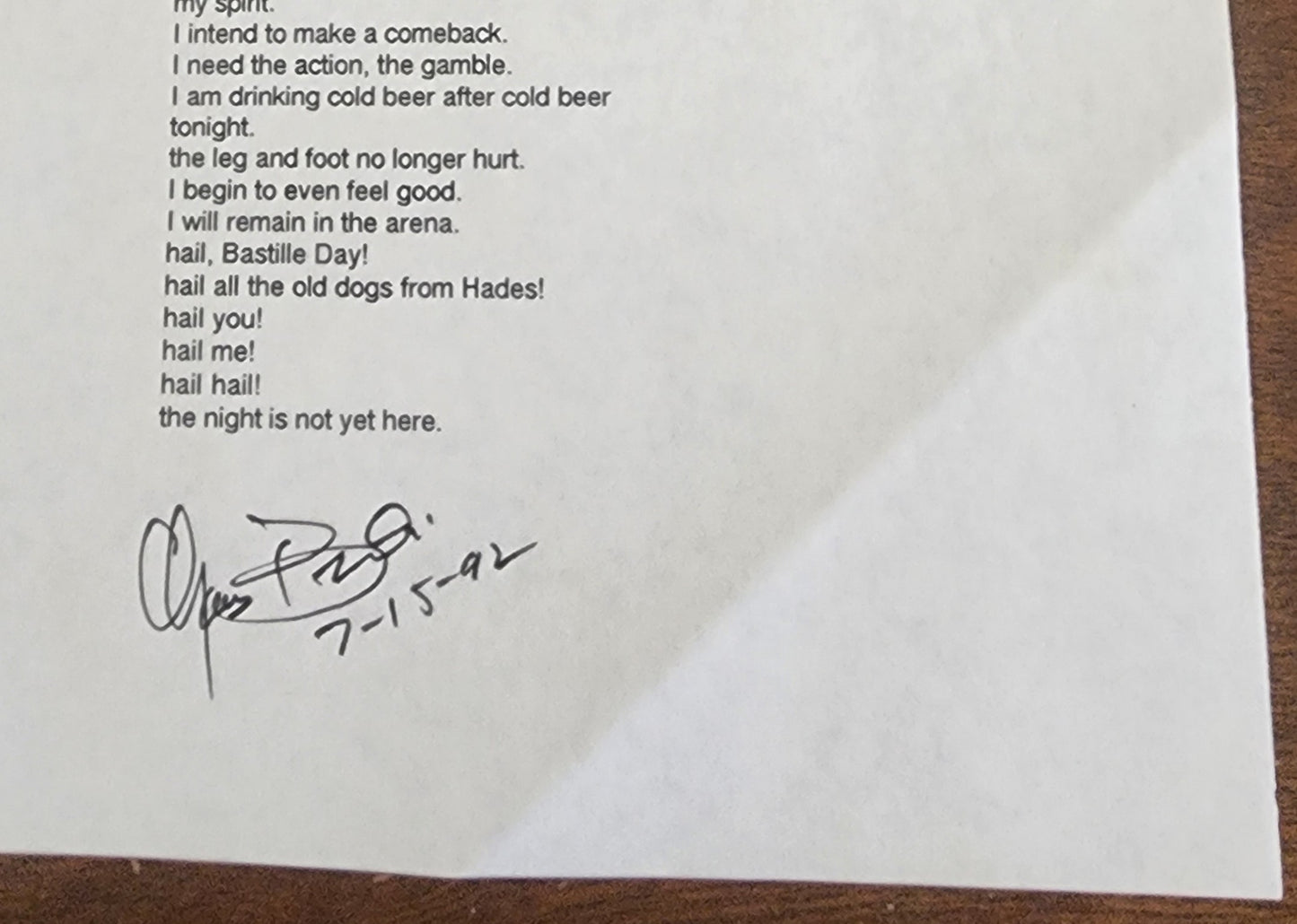 8 Count And On: Signed Manuscript by Charles Bukowski from “Come On In!”