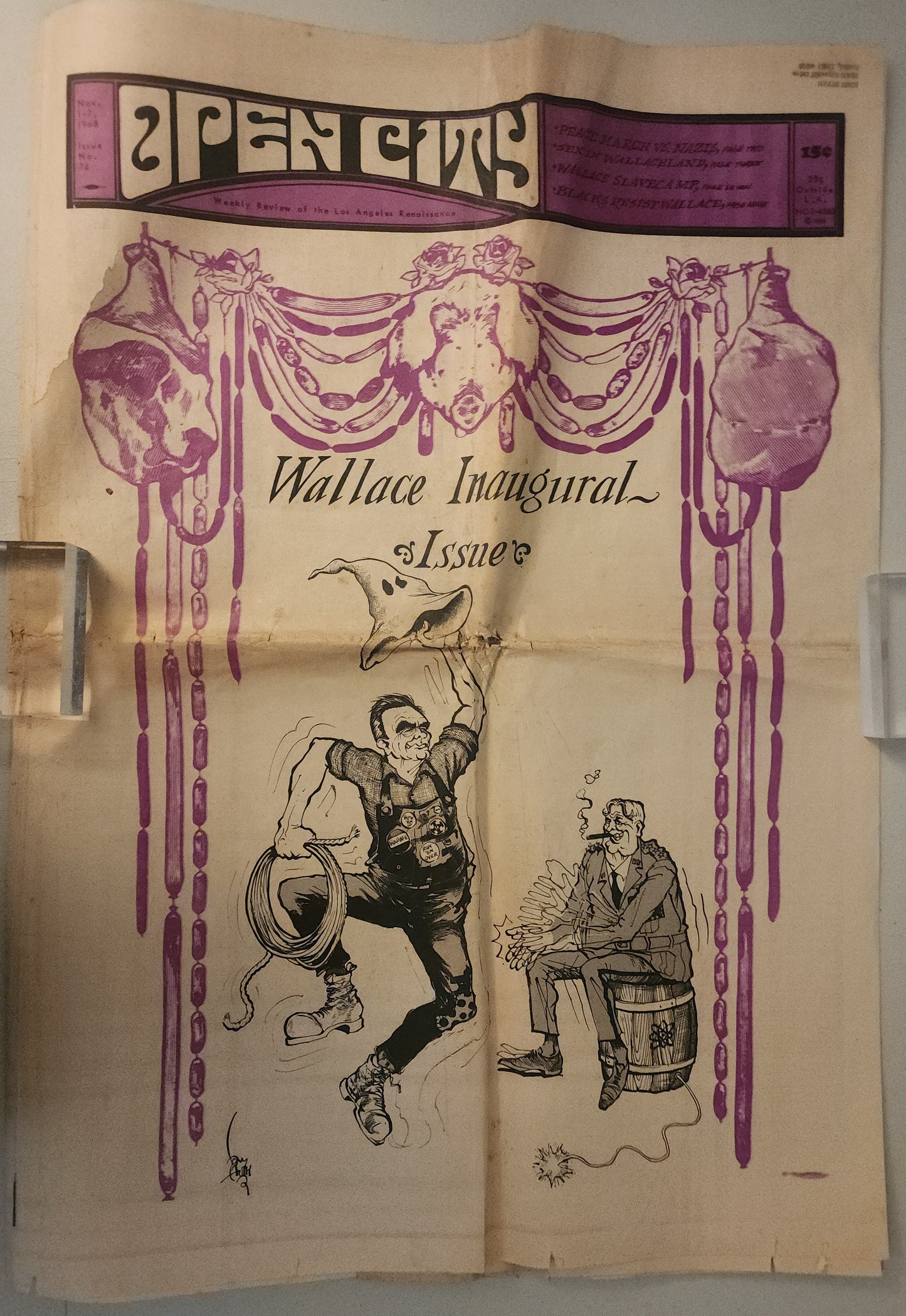 OPEN CITY No. 76, Nov. 1–7, 1968 — Wallace Inaugural Issue, Peaceniks vs. Westlake Patriots, Bukowski Interrogated by Agents, Iron Butterfly and Creedence Clearwater Revival at the Shrine Expo Hall, Film and Dance Orgy Benefit for Open City Defense Fund