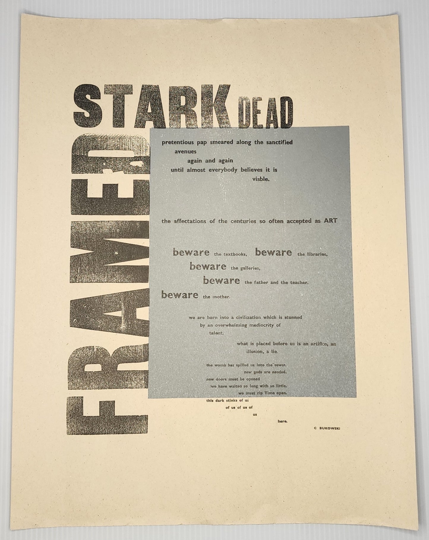 Framed Stark Naked: Rare Broadside, One of 33 Copies
