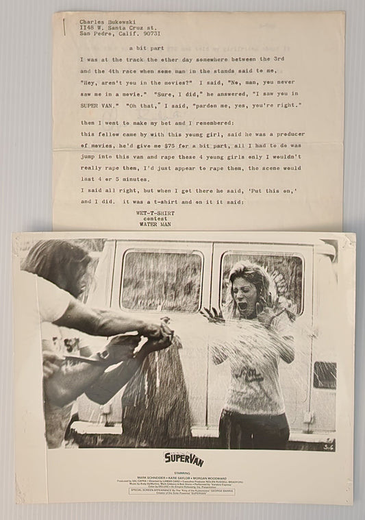 Charles Bukowski Signed Unpublished Manuscript “a bit part” with Promotional Photo from SUPERVAN